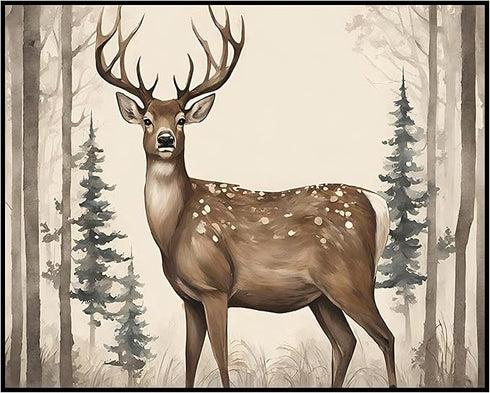 Posterizer 1 pcs- A deer in a foggy jungle with tall trees-Art for Animal Lovers-Landscape & Nature Art- Gift for Men Women Teens-Living Room Bed...